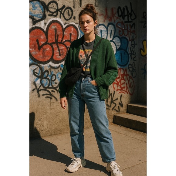 Women's Green Cardigan Sweater - Picture 10 of 10